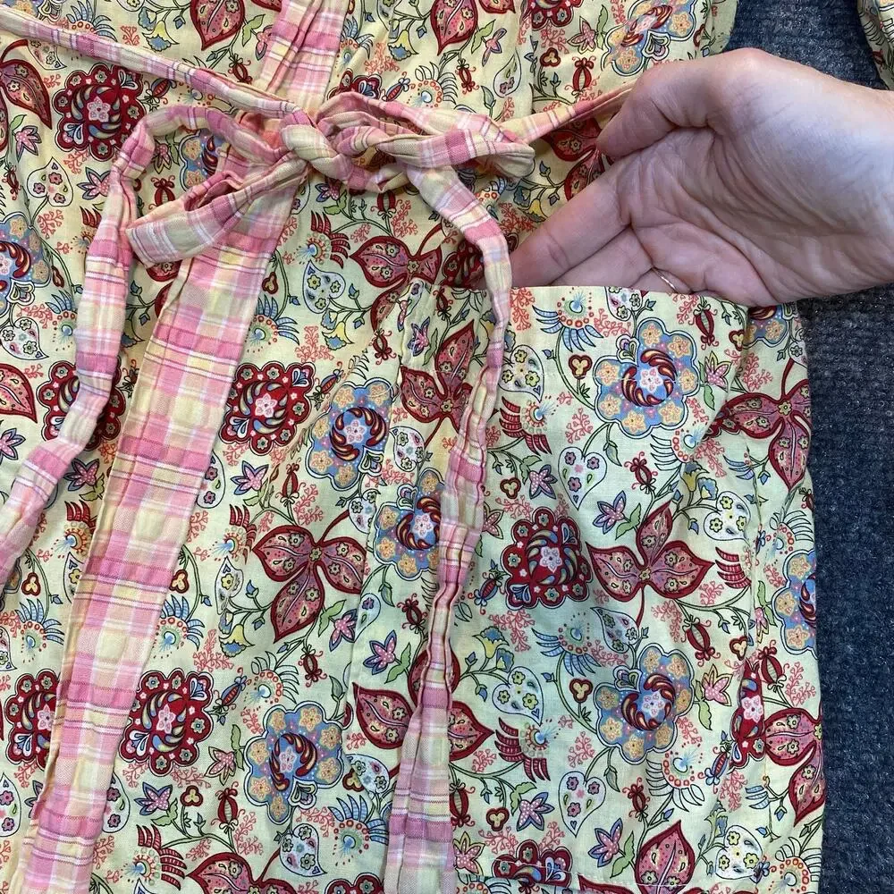 Vintage Boudoir Bebe Womens XL Pink Cream Red Floral Sleepwear Long Cotton Robe